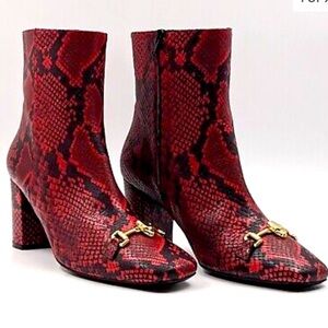 Roberto Cavalli Red Python Bootie with Gold Horse Bit Buckle